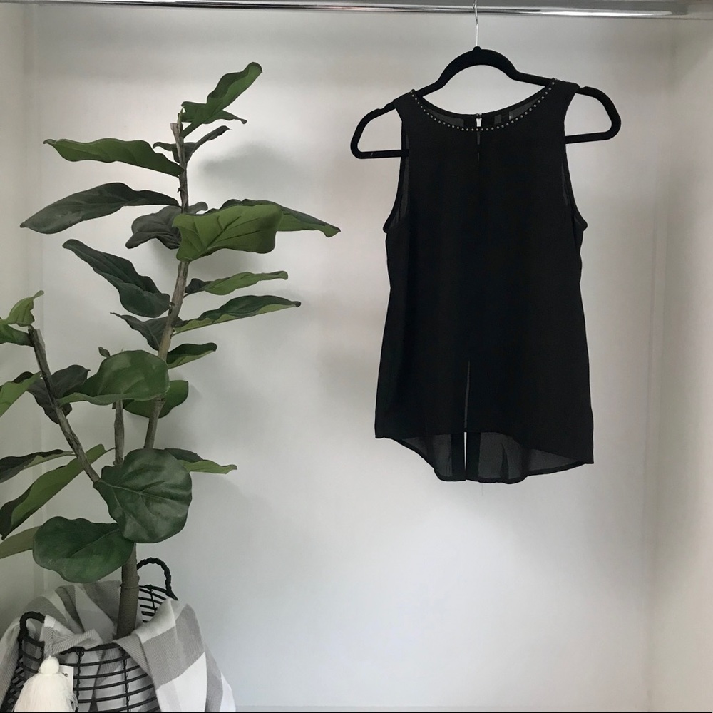 Renee C Spring Prep Holiday Chic Studded Slit Back Casual Black Dressy Top
